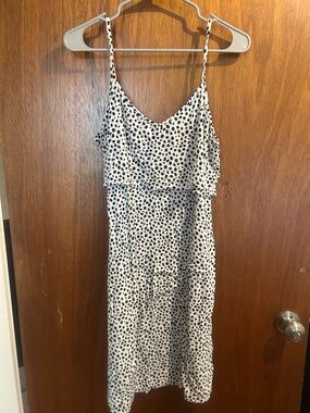 Old Navy Nursing White and Black Polka Dot Midi Spaghetti Strap Dress